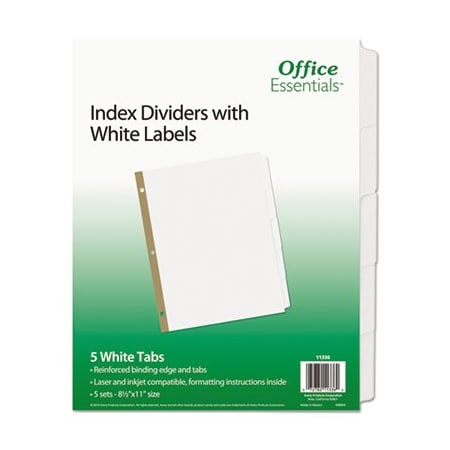 Avery Dennison Office Ess, INDEX DIVIDERS WITH WHITE LABELS, 5-TAB, 11 X 8.5, WHITE, 5PK 11336